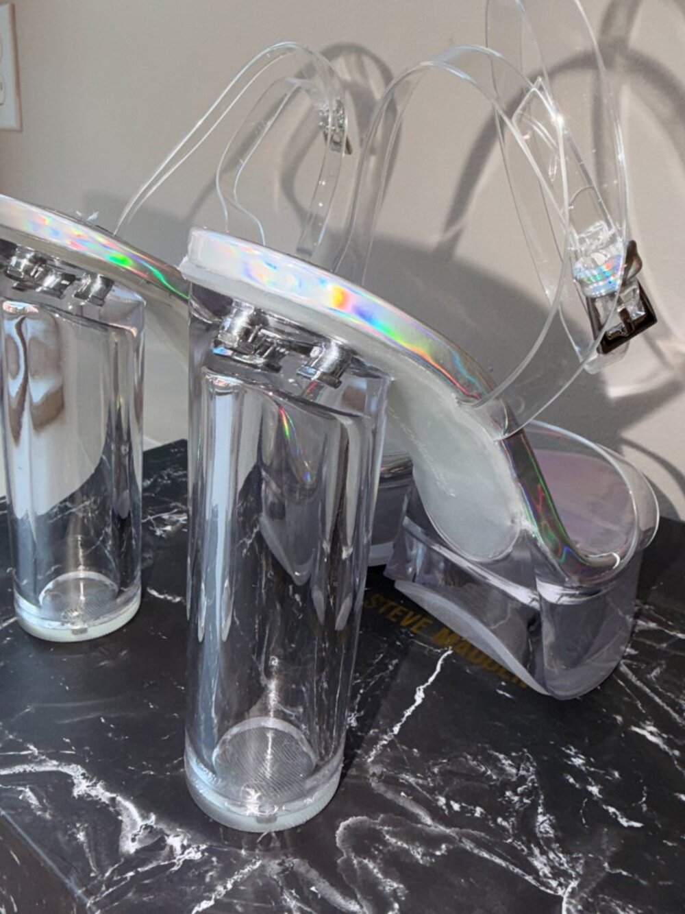NEW Steve Madden x Jessica Rich Holographic Clear Platform Heels- US 7 - Picture 10 of 10